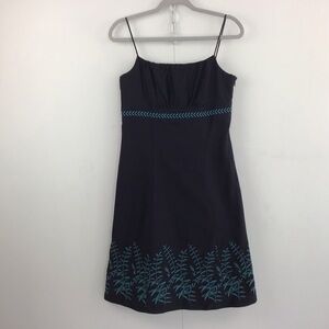 Ann Taylor black spaghetti strap dress turquoise embroidery at hem / mid…